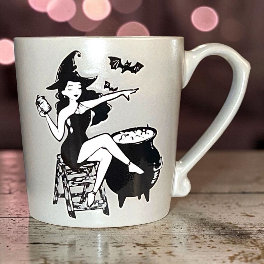 Spectrum Designz  Halloween Retro Pin-Up Sexy Witch W Cauldron Mug 16Oz NEW Grey